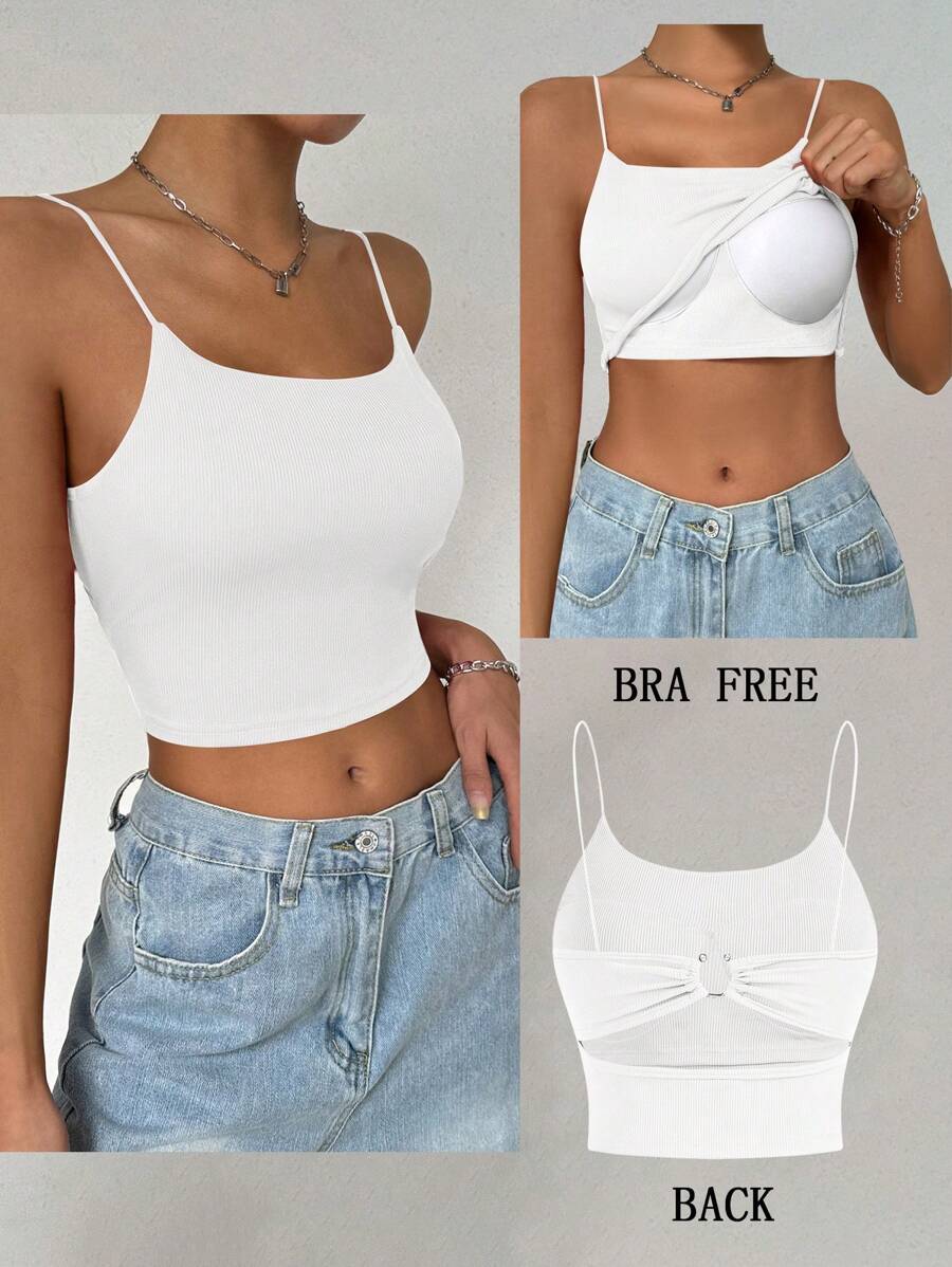 SHEIN PETITE 女士后背金属扣带短款吊带背心