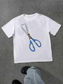 SHEIN Casual Loose Scissors Print Short Sleeve T-Shirt, Spring/Summer - Multicolor - View 4