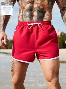 Manfinity Swimmode 男士抽绳腰休闲宽松沙滩短裤，男士泳裤，夏威夷风 - 紅色 - 查看 1