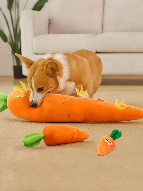 PETSIN 1pc Random Carrot-Shaped Cat/Dog Lover Gift And Dog/Cat Mom Love Pet Plush Doll, Interactive Cat/Dog Lover Gift And Dog/Cat Mom Love Pet Chew Doll, Dog Lover And Dog Mom Love Chewing Squeaky Doll, Cat Lover And Cat Mom Love Kitten Companion Doll, Teaser Doll, Easter Carrot Design, For Fun Training And Dental Care, Suitable For All Dog Lover And Dog Mom Loves