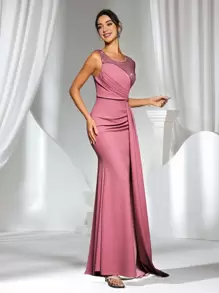 Coutiva Vestido de fiesta elegante con lentejuelas y recortes, vestido de noche estilizador, vestido de invitada de boda, vestido formal