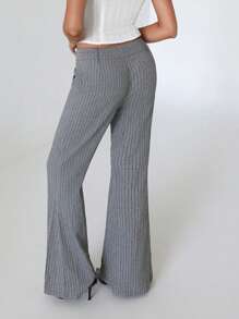 Roylia Women's Asymmetrical Waist Loose Flared Pants, Elegant Striped Design Fall Cloth For Women - Grey - View 2