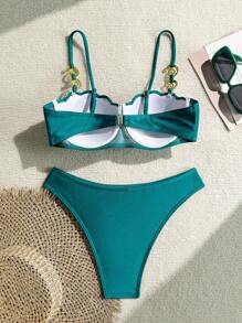 Swim SXY Top de tirantes fruncido y Bottom de traje de baño de 2 piezas para mujer, traje de baño de playa de verano