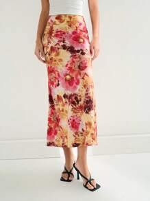 Maija Yellow,Autumn,Elegant,Brunch,Holiday 2025 Summer New Arrival Ditsy Floral Fishtail Bodycon Party Cocktail Wedding Guest Graduate Music Festival Skirt - Yellow - View 1