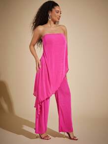 Vixey 不对称垂坠露肩阔腿连体裤，夏季，度假装，波西米亚风 - 粉色 - 查看 5