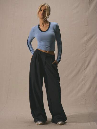 MUSERA 低腰修身褶裥直筒裤，夏季可爱度假风，90年代复古商务休闲风，优雅商务休闲，毕业舞会婚礼宾客生日等场合皆宜。