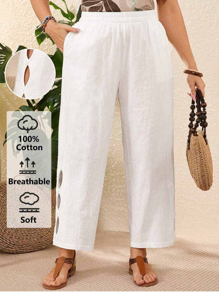 Plus Size Vacation Casual Solid Color Hollow Out Pants, Summer For Women, Vacation Woman, Spring