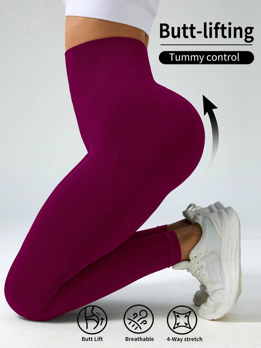 Easithlete Quần bó tập yoga liền mạch co giãn mông, kiểm soát bụng, quần bó có cạp chun rộng cho Tết Nguyên Đán - Màu Đỏ Sâu - Xem 1