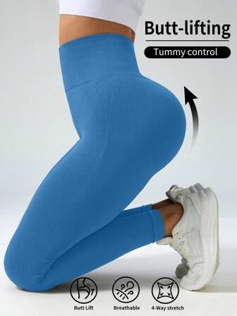 Yoga Tights Seamless Scrunch Butt Tummy Control Compression Leggings With Wide Waistband