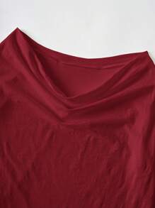 Bohemela 女士休闲纯色针织船领长袖宽松套头衫 - 酒紅色 - 查看 12