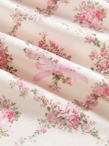 SHEIN MOD 复古花卉印花，梦幻浪漫奢华紧身胸衣连衣裙，饰有荷叶边和蝴蝶结，交叉肩带，适合约会、聚会、节日、下午茶、生日场合、女士夏季服装、复活节服装、女士沙滩装、女士度假服装、春季、女士音乐会服装、狂欢服装、女士巡航服装。女士毕业礼服、婴儿送礼会礼服、女士节日服装 - 彩色 - 查看 4