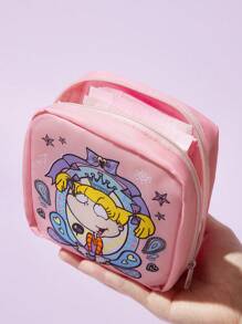 Nick 90s X SHEIN 1pc 90s Cartoon Graphic RPET Sanitary Pad Storage Pouch, Can Be Used As A Storage Bag For Female Hygiene Products, Digital Storage Bag, Small Item Storage Bag