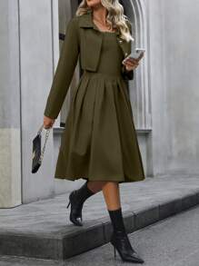 SHEIN Clasi Femme Ensemble 2 pièces style universitaire élégant : blazer à manches longues avec col et robe camisole à volants