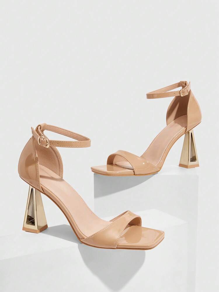 CUCCOO SZL Women's Apricot Color Open Toe Hollow-Out Square Toe Gold High Heel Sandals For Christmas Spring Shoes Prom Heels Summer Shoes