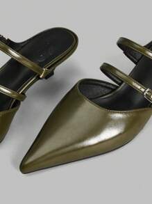 Ontre Women's Pointed Toe Adjustable Buckle Design Fashion Flats - Dark Green - View 4