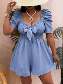 Celure 大码蝴蝶结装饰泡泡袖连体衣