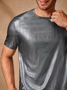 Manfinity VCAY Men's Knitted Casual Daily Loose Solid Color Short Sleeve T-Shirt And Drawstring Waist Straight Leg Shorts 2 Pieces Set
