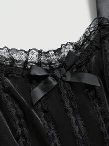 ROMWE Đầm midi corset phối ren viền nhung màu tương phản phong cách cung điện Gothic Vintage cho nữ - màu đen - Xem 3