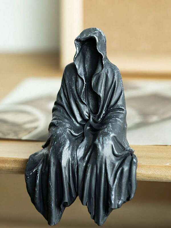 SHEIN 1/2pcs Mysterious Black Hooded Resin Statue -, Suitable For Bookshelf, Office Desk, Garden, Car, Halloween Horror Decoration, Gift For Friends And Family Birthday