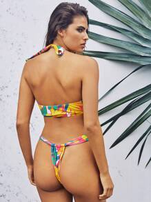 SHEIN Swim 3pcs/Set New Tropical Backless Halter Swimwear Cover Up Set For Women, Beach Resort Vacation For Summer