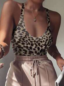INAWLY Women's Leopard Print Strappy Backless Sleeveless Bodysuit - Brown - View 7