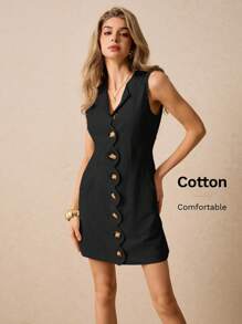 Poéselle Women Mini Dress, Minimalist & Fashionable, Suitable For Summer - Black - View 3