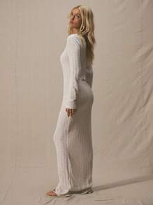 MUSERA 圆领条纹纹理修身长袖连衣裙，适合夏季、度假、冬季夜晚穿着，可爱又时尚