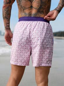 Surfspeed Men's Solid Color Patchwork Front Tie Simple Beach Shorts, Casual For Holiday - Purple - View 2