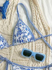 Swim Mod Women's Fresh Strawberry Print Halter Bikini Set For Summer Beach Vacation