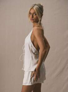 MUSERA Halterneck Plunge Multi Tie Front Longline To Only Spring Cute Vacation 90's Bachlorette Hen Do Summer Easter Holiday - White - View 2