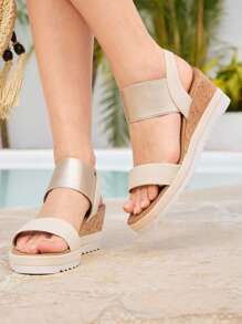 Styleloop Women's Wedge Heel Casual Fashion Comfortable Platform Sandals - Beige - View 6