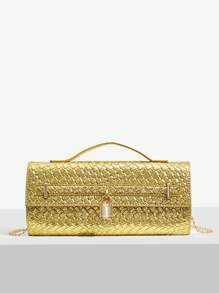 SHEIN BAE 1 件女士编织时尚休闲手提包 - 金色 - 查看 2