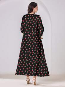 Vestido estilo árabe modesto con estampado integral minimalista casual - Blanco - Ver 5