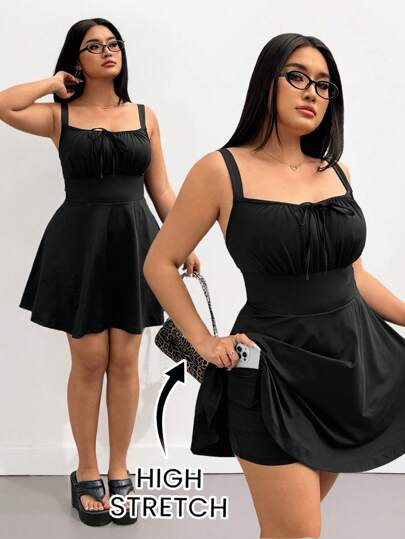 Solflare Plus Size Women Beach Vacation,Brunch Outfits For Women,Black Sleeveless Casual Tie-Front Jumpsuit,Spring Summer Clothes