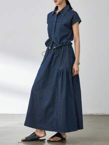 Dazy-Less 2 pièces/Set Costume en jean style patchwork évasé pour femmes