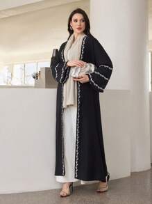 Al Najma Simple Loose Embroidery Long Sleeve Robe, Casual Everyday Wear, Modest Abaya - Black - View 4