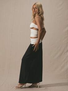 MUSERA Elastyczna, tkana, wycięta, obniżona talia, sukienka maxi typu bandeau Wiosna Lato Słodka Wakacje Swobodna Lata 90.