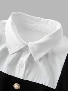 SHEIN MOD Váy đen trắng 2 trong 1 Preppy, Váy trở lại trường cho phụ nữ, Váy mùa hè, Váy dễ thương, Váy ngày lễ - màu đen - Xem 3