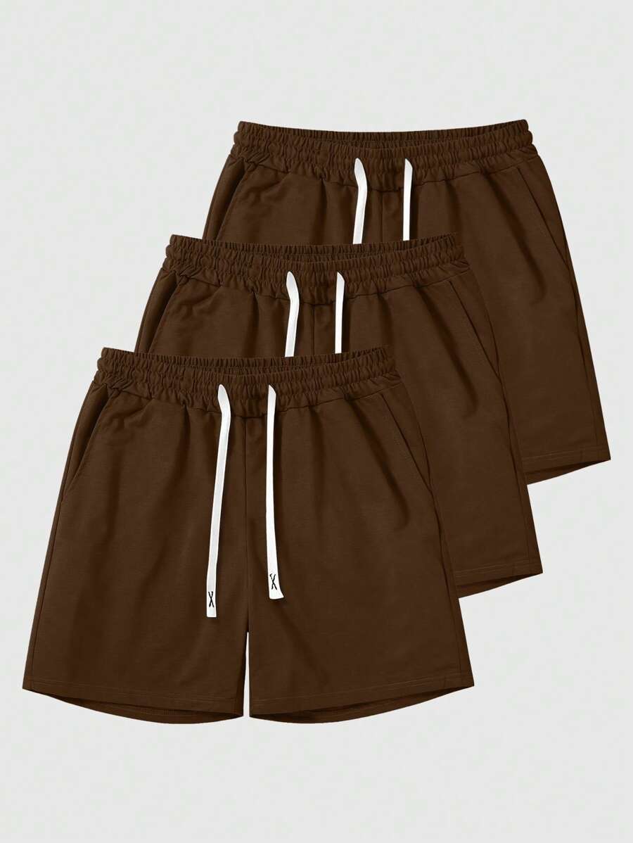 Manfinity Homme Plus Size Men's Drawstring Waist Loose Pocket Casual Shorts - Brown - View 1