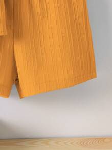 SHEIN Young Boy Solid Button Front Shirt & Shorts Without Tee - Yellow - View 5