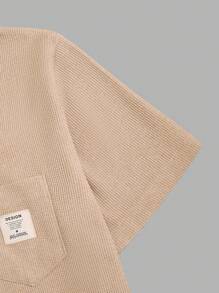 RueChic Men Waffle Fabric Pocket And Patched Regular Short Sleeve Shirt - Beige - View 5
