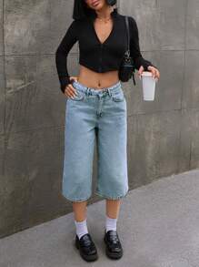 RueChic Low Waist Vintage Slant Pocket Washed Jeans - Medium Wash - View 5