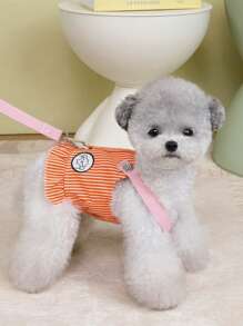 PETSIN Váy liền quần mùa hè thêu họa tiết sọc nhẹ thoáng khí dễ thương màu cam cho chó, thích hợp sử dụng ngoài trời, quần áo cho thú cưng - trái cam - Xem 5