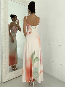 Firerie Elegant Romantic Delicate Charming Floral Vacation Print A-Line Dress With Open Back - Multicolor - View 4