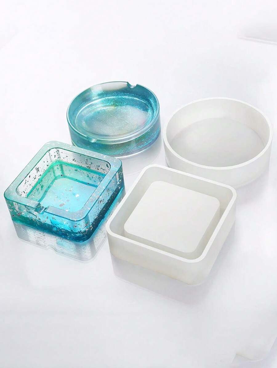 1~2 件圆形方形硅胶模具 DIY 烟灰缸收纳盒树脂铸造模具水晶环氧树脂模具 - 白色 - 查看 1