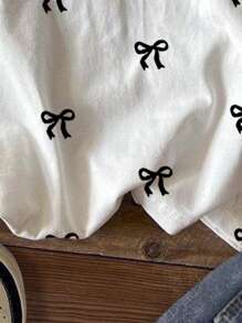 SHEIN Leap Crew 青少年女孩可爱蝴蝶结印花休闲宽松针织 T 恤，夏季 - 彩色 - 查看 6