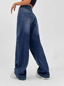 EURMUSE 100% bumbac BLANCI LAGOI DE FEMEIE, FIT WIDE WIDE FIT VINTAGE WASH - Spălare întunecată - Vizualizare 2