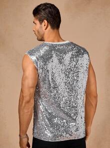 Manfinity VCAY Camiseta sin mangas holgada de punto con lentejuelas para hombre, uso diario de moda