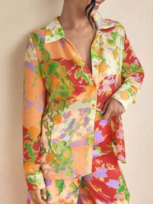 Eva Novielli Designer Colorful Summer Floral Printed See-Through Chiffon Long Sleeve Shirt Women Vacation Blouses - Multicolor - View 7