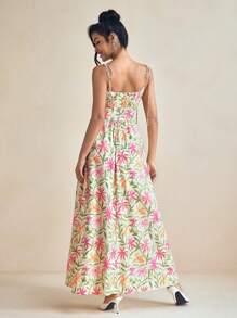 Miriam Omar Multicolor Spring And Summer Floral Print Cami Tie-Up Strap Ruched Bodice Maxi Dress Vacation Sundress For Women, Rave, Prom Dress, Brunch Outfits, Tea Party Dress - Multicolor - View 8